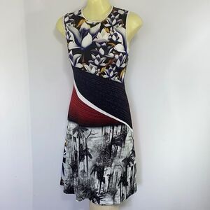 Clover Canyon  Dress White Orchids And Cityscape  Shift Nwot Excellent XS